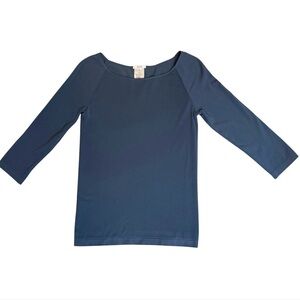 Wolford New 3/4 Sleeve Iron Blue Melbourne Crewneck Top. Flawless! New with Box!